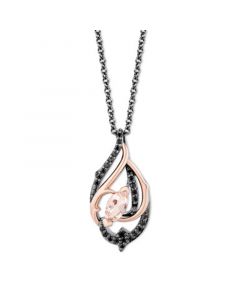 Morganite (1/4 ct. t.w.) & Black Diamond (1/5 ct. t.w.) Maleficent Pendant Necklace in Black Rhodium-Plated Sterling Silver & 14k Rose Gold, 16" + 2" extender