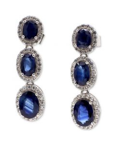 Sapphire (4 ct. t.w.) & White Sapphire (1-1/10 ct. t.w.) Halo Triple Drop Earrings in Sterling Silver (Also in Ruby)