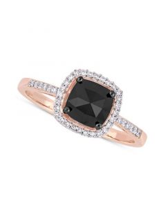 Black Diamond (7/8 ct. t.w.) & White Diamond (1/10 ct. t.w.) Cushion Halo Engagement Ring in 14k Rose Gold