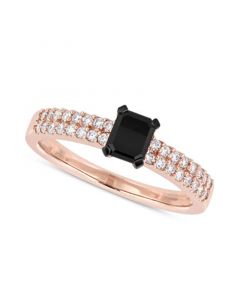 Black Diamond (1/2 ct. t.w.) & White Diamond (1/4 ct. t.w.) Emerald-Cut Pavé Engagement Ring in 14k Rose Gold