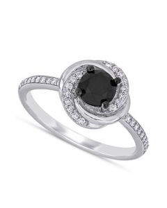 Black Diamond (1 ct. t.w.) & White Diamond (1/10 ct. t.w.) Swirl Engagement Ring in 14k White Gold