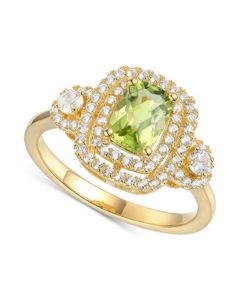 Peridot (1 ct. t.w.) & Lab-Created White Sapphire (1/3 ct. t.w.) Halo Ring in 14k Gold-Plated Sterling Silver