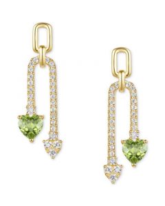 Peridot (1/2 ct. t.w.) & Lab-Created White Sapphire (1/4 ct. t.w.) U-Shaped Drop Earrings in 14k Gold-Plated Sterling Silver