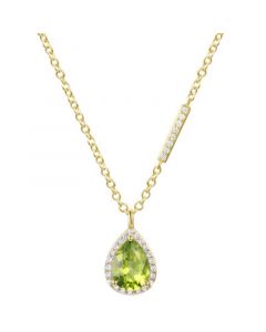 Peridot (1-1/10 ct. t.w.) & Lab-Created White Sapphire (1/6 ct. t.w.) Teardrop Halo 17" Pendant Necklace in 14k Gold-Plated Sterling Silver