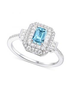 Blue Topaz (5/8 ct. t.w.) & Lab-Created White Sapphire (1/2 ct. t.w.) Halo Ring in Sterling Silver