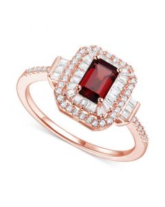 Garnet (3/4 ct. t.w.) & Lab-Created White Sapphire (1/2 ct. t.w.) Halo Statement ring in 14k Rose Gold-Plated Sterling Silver