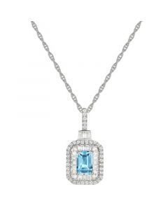 Blue Topaz (5/8 ct. t.w.) & Lab-Created White Sapphire (3/8 ct. t.w.) Halo 18" Pendant Necklace in Sterling Silver (Also in Amethyst)