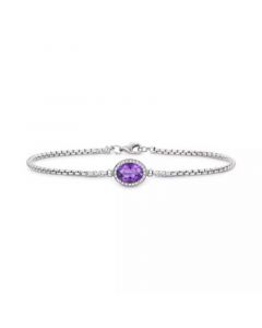 Amethyst (1-1/10 ct. t.w.) & Lab-Created White Sapphire (1/10 ct. t.w.) Halo Link Bracelet in Sterling Silver (Also in Blue Topaz, Citrine & Mystic Topaz)