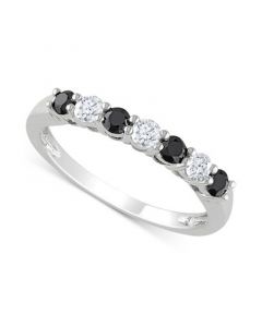 Black Diamond (1/4 ct. t.w.) & White Diamond (1/5 ct. t.w.) Anniversary Band in 10k White Gold