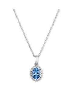 Aquamarine (5/8 ct. t.w.) & Diamond (1/10 ct. t.w.) Oval Halo Pendant Necklace in 14k White Gold, 16" + 2" extender