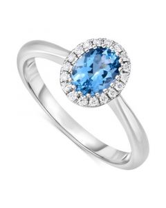 Aquamarine (5/8 ct. t.w.) & Diamond (1/10 ct. t.w.) Halo Ring in 14k White Gold