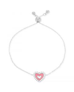 Cubic Zirconia Pink Enamel Heart Bolo Bracelet