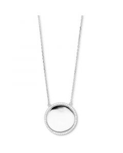 Cubic Zirconia Polished Disc Halo Pendant Necklace, 16" + 2" extender