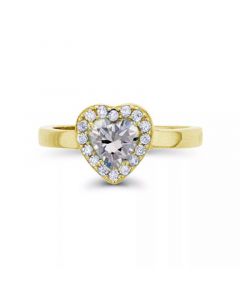 Cubic Zirconia in 14K Gold Over Sterling Silver Heart Round Pave Ring