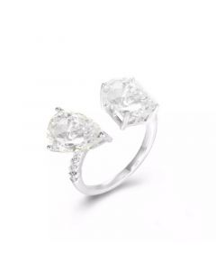 Cubic Zirconia Radiant and Pear in Sterling Silver and 14K Gold Over Sterling Silver Fashion Ring