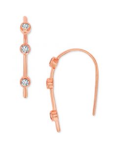 Cubic Zirconia Bezel Threader Earrings in 14k Rose Gold-Plated Sterling Silver