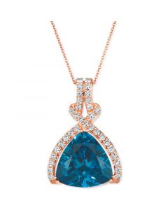 Deep Sea Blue Topaz (10 ct. t.w.) & Nude Diamond (7/8 ct. t.w.) Adjustable 20" Pendant Necklace in 14k Rose Gold