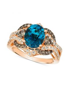 Deep Sea Blue Topaz (3 ct. t.w.) & Diamond (1-1/20 ct. t.w.) Statement Ring in 14k Rose Gold