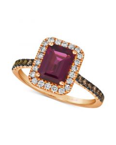 Raspberry Rhodolite (1-5/8 ct. t.w.) & Diamond (3/8 ct. t.w.) Halo Ring in 14k Rose Gold