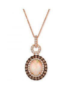 Neopolitan Opal (1-1/5 ct. t.w.) & Diamond (x ct. t.w.) Halo Adjustable 20" Pendant Necklace in 14k Rose Gold