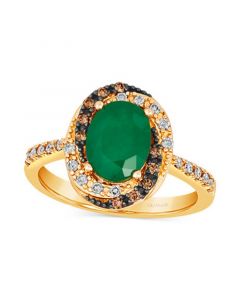 New Emerald (1-1/3 ct. t.w.) & Diamond (1/4 ct. t.w.) Swirled Halo Ring in 14k Gold