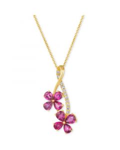 Passion Ruby (1-5/8 ct. t.w.) & Nude Diamond (1/10 ct. t.w.) Double Flower Adjustable 20" Pendant Necklace in 14k Gold