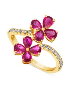 Passion Ruby (1-3/8 ct. t.w.) & Nude Diamond (1/5 ct. t.w.) Flower Bypass Ring in 14k Gold