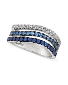 Denim Ombré Sapphire (5/8 ct. t.w.) & White Sapphire (1/3 ct. t.w.)  Triple Row Ring in 14k White Gold