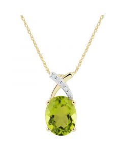 Peridot (2-1/6 ct. t.w.) & Diamond Accent Oval 18" Pendant Necklace in 14k Gold