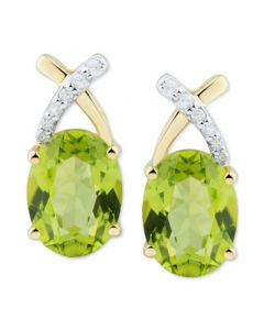 Peridot (2-5/8 ct. t.w.) & Diamond (1/20 ct. t.w.) Stud Earrings in 14k Gold