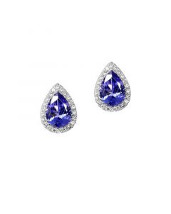 Tanzanite (1-1/3 ct. tw.) & Diamond (1/8 ct.tw.) Pear Stud Earrings in 14k White Gold