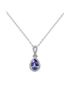 Tanzanite (5/8 ct. tw.) & Diamond (1/10 ct. t.w.) Pear Halo Pendant Necklace in 14k White Gold, 16" + 2" extender