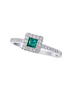 Emerald (1/5 ct. t.w.) & Diamond (1/5 ct. t.w.) Square Halo Ring in 14k White Gold