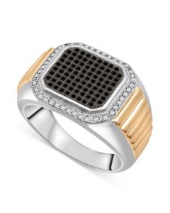 Men's Black & White Diamond Ring (1/2 ct. t.w.) in Sterling Silver & 14k Gold-Plate