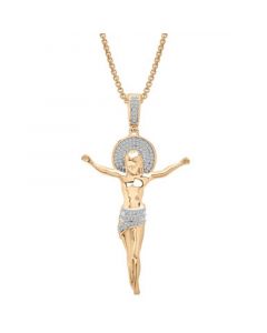 Men's Diamond Crucifix 22" Pendant Necklace (1/4 ct. t.w.) in 14k Gold-Plated Sterling Silver