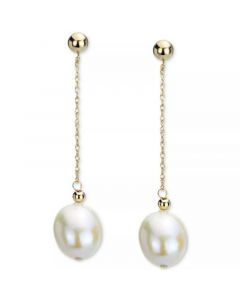 Black Cultured Freshwater Baroque Pearl (11-12mm) Chain Drop Earrings in 14k Gold (Also in White & Pink Cultured Freshwater Baroque Pearl)