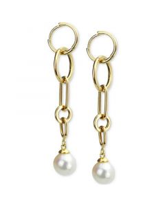 Cultured Freshwater Pearl (8-9mm) Chain Link Drop Earrings in 14k Gold