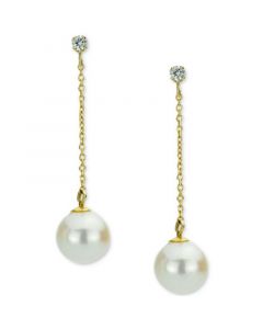 Cultured Freshwater Pearl (8-9mm) & Diamond (1/10 ct. t.w.) Chain Drop Earrings in 14k Gold