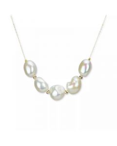 Black Cultured Freshwater Baroque Pearl (11-12mm) & Polished Bead 18" Collar Necklace in 14k Gold (Also in Pink & White Cultured Freshwater Baroque Pearl)