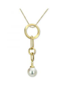 Cultured Freshwater Pearl (8-9mm) Chain Link 18" Pendant Necklace in 14k Gold