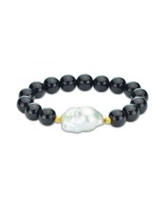 Onyx & Cultured Freshwater Baroque Pearl (14-15mm) Bracelet in 14k Gold