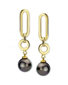 Cultured Tahitian Pearl (9mm) Chain Drop Earrings in 14k Gold