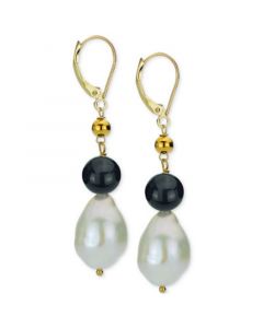 Cultured Freshwater Baroque Pearl (11-14mm) & Onyx Leverback Drop Earrings in 18k Gold-Plated Sterling Silver