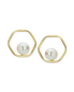 Cultured Freshwater Pearl (8mm) Hexagon Stud Earrings in 14k Gold