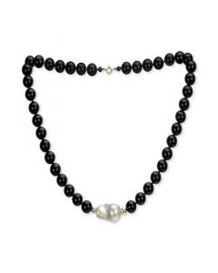 Onyx & Cultured Freshwater Baroque Pearl (14-15mm) 19" Collar Necklace in 14k Gold