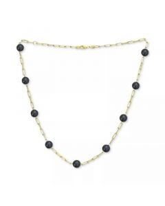 Green Jade Bead Paperclip Link Collar Necklace in Gold-Plated Sterling Silver, 18" + 2" extender, (Also in Onyx)