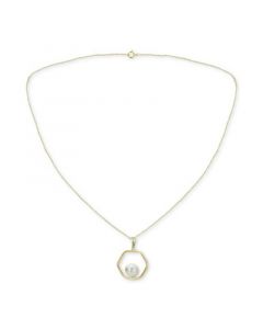 Cultured Freshwater Pearl (8mm) Hexagon 18" Pendant Necklace in 14k Gold