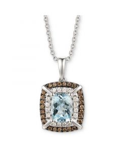 Sea Blue Aquamarine (1 ct. t.w.) & Diamond (1/3 ct. t.w.) 18" Pendant Necklace in 14k White Gold