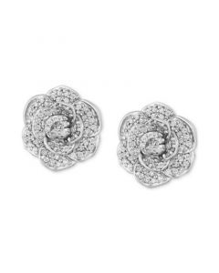 Diamond Cinderella 70th Anniversary Flower Stud Earrings (1/5 ct. t.w.) in 14k White Gold