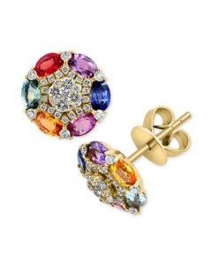 EFFY® Multi-Sapphire (2-1/2 ct. t.w.) & Diamond (1/2 ct. t.w.) Cluster Stud Earrings in 14k Gold